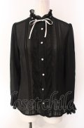 axes femme / 袖プリーツスタンドフリルブラウス M クロ O-25-07-29-067-AX-BL-IG-OS