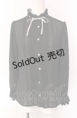 axes femme / 袖プリーツスタンドフリルブラウス M クロ O-25-07-29-067-AX-BL-IG-OS