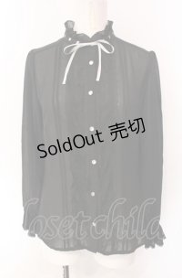 axes femme / 袖プリーツスタンドフリルブラウス M クロ O-25-07-29-067-AX-BL-IG-OS