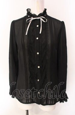 画像1: axes femme / 袖プリーツスタンドフリルブラウス M クロ O-25-07-29-067-AX-BL-IG-OS