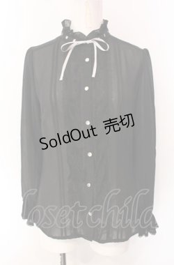 画像1: axes femme / 袖プリーツスタンドフリルブラウス M クロ O-25-07-29-067-AX-BL-IG-OS
