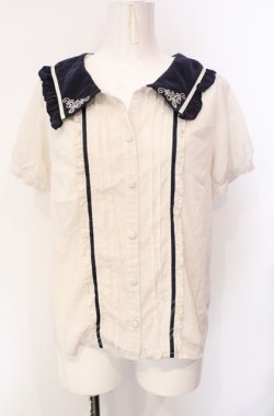 画像1: axes femme POETIQUE / 襟刺繍ピンタックブラウス  アイボリー×ネイビー O-25-07-29-071-AX-BL-IG-OS