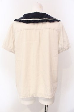画像2: axes femme POETIQUE / 襟刺繍ピンタックブラウス  アイボリー×ネイビー O-25-07-29-071-AX-BL-IG-OS