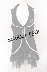axes femme / 刺繍入りロングベスト M ネイビー O-25-07-29-073-AX-TO-IG-OS