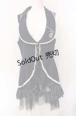 画像1: axes femme / 刺繍入りロングベスト M ネイビー O-25-07-29-073-AX-TO-IG-OS