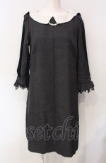 画像1: axes femme POETIQUE / グレンチェックショルダーレースワンピース M ダークグレー O-25-07-29-074-AX-OP-IG-ZH (1)