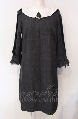 画像1: axes femme POETIQUE / グレンチェックショルダーレースワンピース M ダークグレー O-25-07-29-074-AX-OP-IG-OS