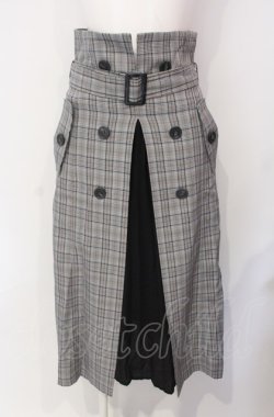 画像1: axes femme / ベルト付チェック柄プリーツ切替スカート  グレー×クロ O-25-07-29-075-AX-SK-IG-OS