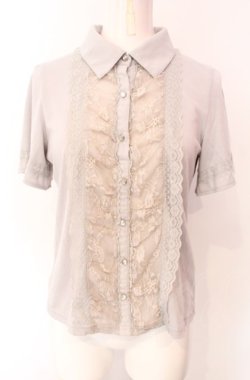 画像1: axes femme / レース配色ブラウス風Tシャツ  グレー O-25-07-29-084-AX-TO-IG-OS