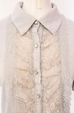 画像2: axes femme / レース配色ブラウス風Tシャツ  グレー O-25-07-29-084-AX-TO-IG-OS