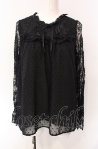 axes femme / ドットドビーシフォンブラウス  クロ O-25-07-29-089-AX-BL-IG-OS