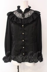 axes femme / ヴィンテージサテンフリルブラウス M クロ O-25-07-29-095-AX-BL-IG-OS