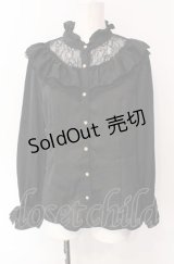 axes femme / ヴィンテージサテンフリルブラウス M クロ O-25-07-29-095-AX-BL-IG-OS