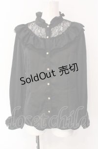 axes femme / ヴィンテージサテンフリルブラウス M クロ O-25-07-29-095-AX-BL-IG-OS