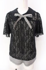 axes femme / ギンガムチェックレースプルオーバー  クロ O-25-07-29-100-AX-TO-IG-OS