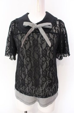 画像1: axes femme / ギンガムチェックレースプルオーバー  クロ O-25-07-29-100-AX-TO-IG-OS