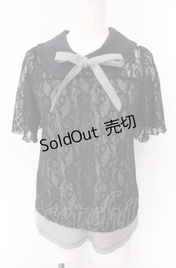 画像1: axes femme / ギンガムチェックレースプルオーバー  クロ O-25-07-29-100-AX-TO-IG-OS