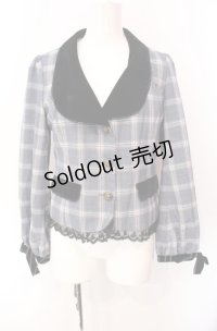 axes femme POETIQUE / ボリューム袖ジャケット  ブルー×クロ O-25-07-29-104-AX-JA-IG-OS