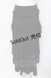 BPN / ウエストレースアップフィッシュテールランダムスカート M ブラック O-25-07-29-031-GO-SK-IG-OS