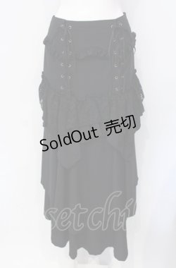 画像1: BPN / ウエストレースアップフィッシュテールランダムスカート M ブラック O-25-07-29-031-GO-SK-IG-OS