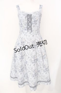 画像1: axes femme / ロマンティックローズ柄ジャンパースカート  サックス O-25-07-29-033-AX-OP-IG-OS