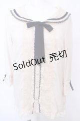 axes femme / セーラーカラーブラウス M キナリ×ネイビー O-25-07-31-034-AX-TO-OW-OS