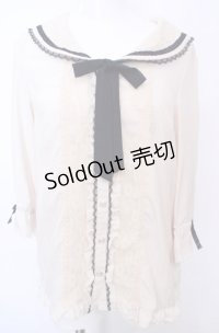 axes femme / セーラーカラーブラウス M キナリ×ネイビー O-25-07-31-034-AX-TO-OW-OS