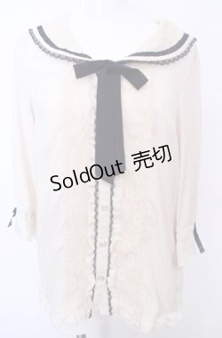 画像1: axes femme / セーラーカラーブラウス M キナリ×ネイビー O-25-07-31-034-AX-TO-OW-OS