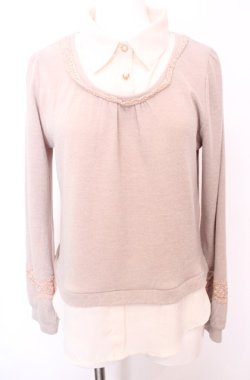 画像1: axes femme / ブローチ付レイヤードプルオーバー M キナリ×ベージュ O-25-07-31-035-AX-TO-OW-OS