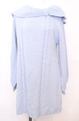 axes femme / リボン襟ニットミニワンピ F サックス O-25-07-31-045-AX-OP-OW-OS