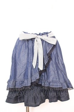 画像1: axes femme / デニム調フリル重ねスカート M インディゴ O-25-07-31-049-AX-SK-OW-OS