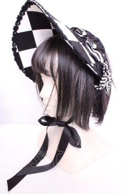 画像1: Enchantlic Enchantilly / ダイヤ柄ハーフボンネット  クロ×シロ O-25-07-31-1065-LO-AC-OW-OS