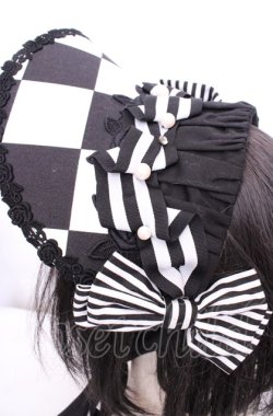 画像2: Enchantlic Enchantilly / ダイヤ柄ハーフボンネット  クロ×シロ O-25-07-31-1065-LO-AC-OW-OS