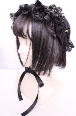 画像1: HAPPINYASS / レースアップヘッドドレス  クロ×ゴールド O-25-07-31-1067-LO-AC-OW-OS