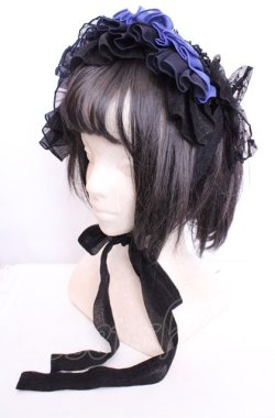 画像1: Hoshibako Works / フェリ・ドウ・ロンド　レースシフォンヘッドドレス  クロ×アオ O-25-07-31-1077-LO-AC-OW-OS