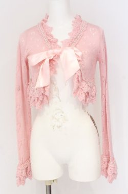 画像1: Angelic Pretty / ハート透かしサテンリボンニットボレロ  ピンク O-25-07-31-1154-AP-TO-OW-OS
