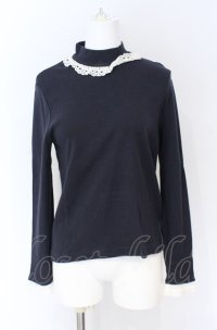 Jane Marple / Royal-fraise lace-trim pullover M ネイビー O-25-07-31-1181-JM-OP-IG-ZT464