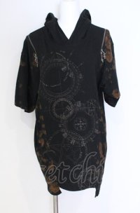 Desoro Works / Shoulder zip hoodie T-Shirt Tシャツ  ブラック O-25-07-31-1184-PU-TO-IG-ZY