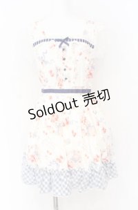 LIZ LISA / ストロベリーボンボン柄ワンピース  シロ×アオ O-25-07-31-1095-LO-OP-OW-OS