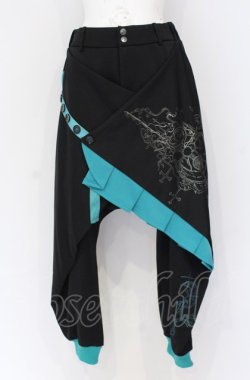 画像1: Ozz conte / Technoサルエルパンツ  ブラック×グリーン O-25-07-31-1209-OO-PA-IG-OS