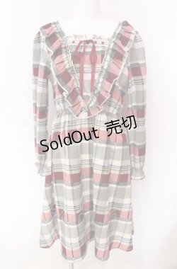 画像1: axes femme POETIQUE / はしごレース配色チェックワンピース M ピンク O-25-08-02-038-AX-OP-OW-OS