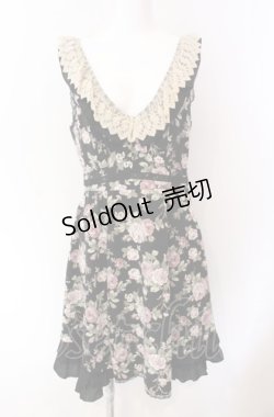 画像1: axes femme / 総バラ柄Backリボンワンピース M クロ O-25-08-02-039-AX-OP-OW-OS