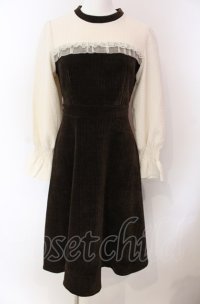axes femme POETIQUE / コーデュロイ切り替えワンピース M ブラウン×キナリ O-25-08-02-040-AX-OP-OW-OS