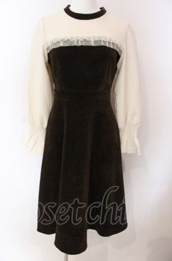 画像1: axes femme POETIQUE / コーデュロイ切り替えワンピース M ブラウン×キナリ O-25-08-02-040-AX-OP-OW-OS