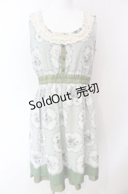 画像1: axes femme / 花×ストライプ柄ノースリワンピース M グリーン O-25-08-02-045-AX-OP-OW-OS