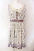 axes femme / 花×ストライプ柄ノースリワンピース M ラベンダー O-25-08-02-046-AX-OP-OW-OS
