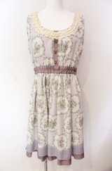 axes femme / 花×ストライプ柄ノースリワンピース M ラベンダー O-25-08-02-046-AX-OP-OW-OS