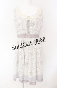 axes femme / 花×ストライプ柄ノースリワンピース M ラベンダー O-25-08-02-046-AX-OP-OW-OS