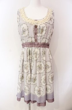 画像1: axes femme / 花×ストライプ柄ノースリワンピース M ラベンダー O-25-08-02-046-AX-OP-OW-OS