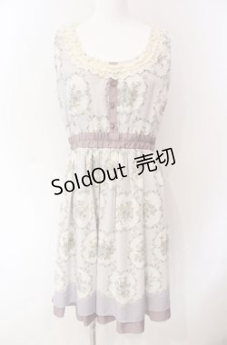 画像1: axes femme / 花×ストライプ柄ノースリワンピース M ラベンダー O-25-08-02-046-AX-OP-OW-OS
